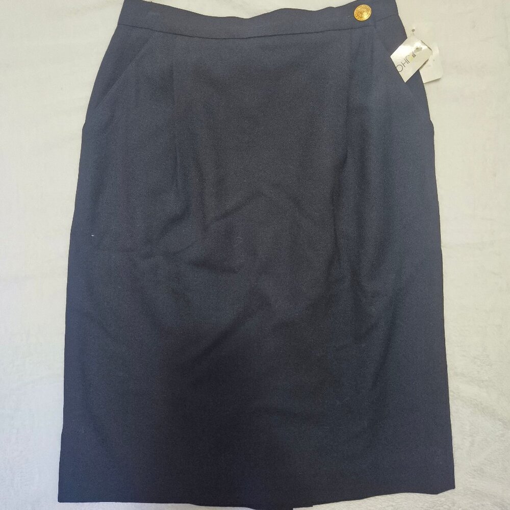 NWT Vintage JH Collectibles Navy Pure Wool Sz 14 Classic Pencil Skirt Preppy